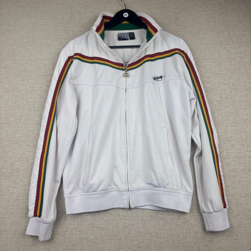 Vintage 90s Billabong Track Jacket White Rasta Stripe Full Zip Mens Large